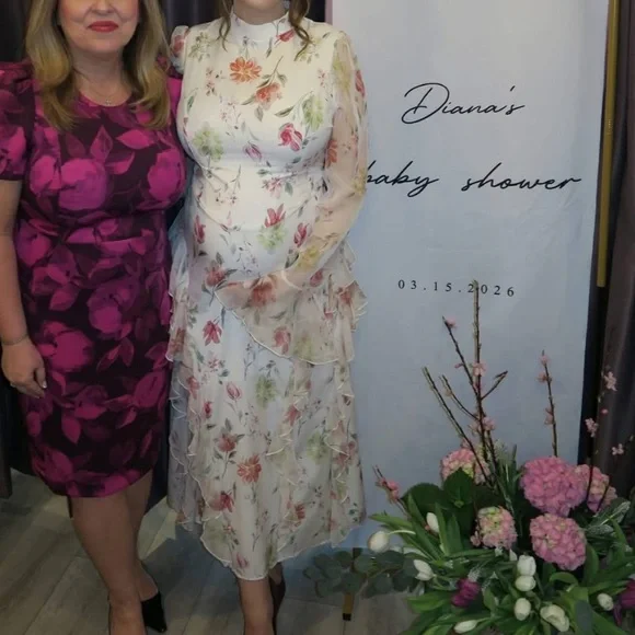 Adjustable Floral baby shower maternity White Dress - Picture 4 of 7